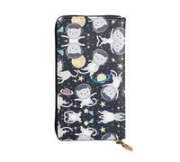 Fun Cat Astronaut Print - Cartera larga de piel con estampado de astronauta, cartera personalizada de moda, múltiples ranuras para tarjetas, lista para regalo, color negro, talla única, Negro, One