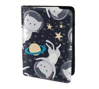 Fun Cat Astronaut - Soporte para pasaporte, artículos esenciales de viaje, cartera antirrobo para tarjetas y pasaportes, tamaño para adaptarse a todos los pasaportes estándar