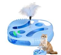 Fun Cat Track Toy, Play Tray Cat Toys, Interactive Cat Exercise Balls, Teasing Feather Cats Toy 30x30x20cm for Pet Cats, Home, Indoor, Outdoor, Travel, Present, Pet Interaction, Blue, Yellow Color