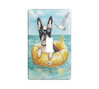Fun - Cubierta decorativa para interruptor de perro Boston Terrier, 1 interruptor, escena de verano, placa frontal eléctrica para decoración de dormitorio y sala de estar