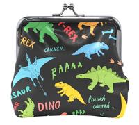 Fun Dinosaurs - Monedero de cuero personalizado negro para mujer, bonito monedero con hebilla y cierre de beso para niñas, Dinosaurios divertidos negros, Classic
