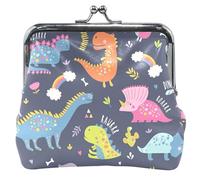 Fun Dinosaurs - Monedero de cuero personalizado para mujer, con hebilla, cierre de beso, monedero pequeño, Dinosaurios divertidos morados, Classic