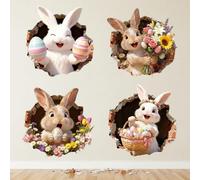 Fun Easter Creative Wall Sticker,Realistic 3D Bunny Breaking Through The Wall Effect,Cute Cartoon Easter 3D Ripped Bunny Egg Decals,Peel and Stick,Walls Toilet Stickers Decor for EasterSpring Party