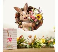 Fun Easter Creative Wall Sticker,Realistic 3D Bunny Breaking Through The Wall Effect,Cute Cartoon Easter 3D Ripped Bunny Egg Decals,Peel and Stick,Walls Toilet Stickers Decor for EasterSpring Party