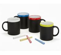 FUN FAN LINE. Pack 12 Tazas de Cerámica con Pizarra y Tizas. Tazas de Café o Té para Escribir Mensajes Originales. Regalo Divertido para Amigos, Familia y Niños. Perfecto para Dibujar