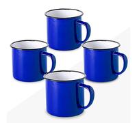 FUN FAN LINE - Set de 4 Tazas Metálicas Esmaltadas Retro, Color Azul | Juego de Mugs de Desayuno Vintage de 380ml | Taza de Café para Té Originales | Kit de Tazas para Regalo
