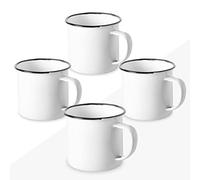 FUN FAN LINE - Set de 4 Tazas Metálicas Esmaltadas Retro, Color Blanco | Juego de Mugs de Desayuno Vintage de 380ml | Taza de Café para Té Originales | Kit de Tazas para Regalo