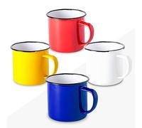 FUN FAN LINE - Set de 4 Tazas Metálicas Esmaltadas Retro, Color Multicolor | Juego de Mugs de Desayuno Vintage de 380ml | Taza de Café para Té Originales | Kit de Tazas para Regalo