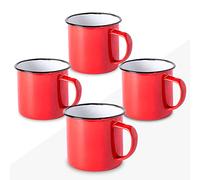 FUN FAN LINE - Set de 4 Tazas Metálicas Esmaltadas Retro, Color Rojo | Juego de Mugs de Desayuno Vintage de 380ml | Taza de Café para Té Originales | Kit de Tazas para Regalo