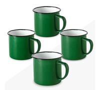 FUN FAN LINE - Set de 4 Tazas Metálicas Esmaltadas Retro, Color Verde| Juego de Mugs de Desayuno Vintage de 380ml | Taza de Café para Té Originales | Kit de Tazas para Regalo