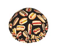 Fun Food - Gorro de ducha de doble capa con estampado de perros calientes, para mujeres y hombres, reutilizable, ligero y suave