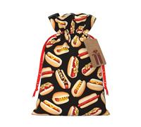 Fun Food Hot Dogs - Bolsa de regalo de lino con cordón para fiestas de Navidad, bolsas de regalo de embalaje de vacaciones.