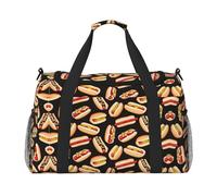 Fun Food Hot Dogs - Bolsa de viaje grande de lona con estampado de perros calientes, bolsa de viaje para mujer, bolsa de mano, Negro -, Talla única
