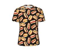Fun Food Hot Dogs Dry Fit Camisetas para hombre, camisetas de gimnasio que absorben la humedad, camisas de entrenamiento con cuello redondo, ideales para fitness, Negro -, X-Large