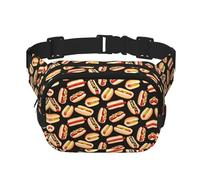 Fun Food Hot Dogs - Riñonera cuadrada con estampado de perros calientes de doble capa, riñonera de viaje moderna para hombres y mujeres, Negro -, Talla única