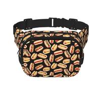 Fun Food - Riñonera unisex cuadrada de doble capa con estampado de perros calientes, accesorio de viaje para entrenamiento, color negro, talla única, NEGRO, One Size