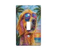 Fun Golden Retriever - Cubierta decorativa para interruptor de perro, 1 banda, palanca individual, cubierta de placa de pared bordada, tamaño estándar, placa frontal eléctrica de cachorro para