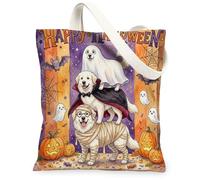 Fun Halloween Great Pyrenees Dog - Bolsa de lona para ir de compras, 33 x 38 cm, bolsa de comestibles reutilizable para mujer, diseño estético de calabaza de terror, decoración de regalo
