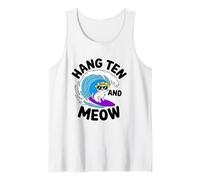 Fun Hang Ten and Meow Cat Cute Moms Dad Fans Juguetón Novedad Camiseta sin Mangas