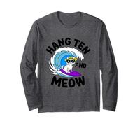 Fun Hang Ten and Meow Cat Cute Moms Dad Fans Juguetón Novedad Manga Larga