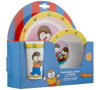 Fun House 005138 T'Choupi - Juego de comidas para niños: 1 vaso + 1 plato + 1 cuenco microondas (250 ml)