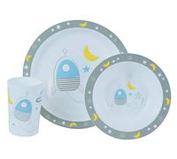 FUN HOUSE 005668 ESPACE FUSEE - Juego de comidas para microondas, incluye 1 plato de 22 cm de diámetro, 1 cuenco de 16 cm y 1 vaso de 220 ml para niños