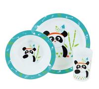 FUN HOUSE 005672 Indian Panda - Juego de comidas (1 plato, 1 cuenco y 1 vaso para niños) Multicolor