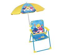 Fun House 713463 Baby Shark - Silla Plegable para Acampada, tamaño: H.38,5 XL.38,5 x P.37,5 cm + Parasol Ø 65 cm para niños, Multicolor