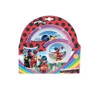FUN HOUSE Conjunto de comidas de Miraculous Ladybug - 1 plato ø 22 cm, un plato hondo ø 16 cm y un vaso de 220 ml - Para niños