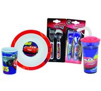 DISNEY CARS - Juego de vasos para niños (1 vaso de 220 ml, 1 asiento hueco, 16 cm de diámetro, 1 vaso con paja, 400 ml y 2 lotes de 2 cubiertas de 13,5 cm, recipiente reutilizable