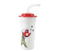 Fun House JUEGOS OLÍMPICOS PARÍS 2024 GOBELET/VIDRIO JO CON PAJA 400 ML PARA NIÑOS - VASILLA REUTILIZABLE