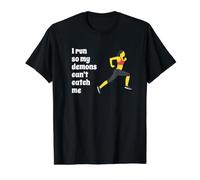Fun I Run So My Demons Can't Catch Me Exercise Humor Design Camiseta gráfica económica, Hombre, Negro, M