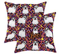 Fun - Juego de 2 fundas de almohada de perro Boston Terrier de Halloween de 20 x 20 pulgadas, juego de fundas de almohada suaves y divertidas con cremallera, patrón espeluznante de terciopelo