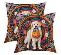 Fun - Juego de 2 fundas de almohada de perro de los Grandes Pirineos de Halloween con cremallera, suave, transpirable, corte de papel, almohada aterradora de 16 x 16 pulgadas, terciopelo espeluznante