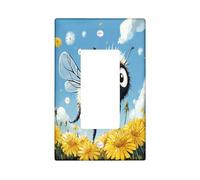 Fun Kids Bee Switch Cover Wall Plate 1 Gang Single Rocker, placa frontal eléctrica de insectos de jardín de dibujos animados para decoración de dormitorio, baño, divertidos girasoles de tamaño