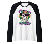 Fun Mardi Sugar Skull Laissez le Bon Temps Rouler Camiseta Manga Raglan