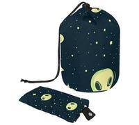 Fun - Mini bolsa de cosméticos de viaje con diseño de luna alienígena verde para mujer, bolsa de cosméticos plegable con cordón, bolsa de aseo portátil, Fun Mini Luna Verde Alien,
