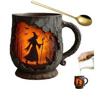 Fun Mugs - Taza de fogata de 386 ml, diseño de con fuego, textura de corteza de árbol 3D, taza con mango ergonómico para amigos, compañeros de trabajo, profesores, Navidad, adultos