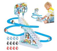 Fun Musical Roller Coaster Track Toy - Climbing Stairs Toy, Cute Light Up Stair Climbing Penguins, for Kids Boys Girls 3+