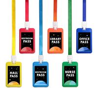 Fun-Plus Hall Pass Lanyards Unbreakable Plastic School Passes Set for Teachers and Classroom Supplies Including Hall Passes of Nurse, Restroom, Library, Office(6 Pack)