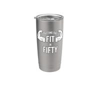 Fun Putting the Fit in Fifty 50th Birthday Workout Design Vaso térmico de acero inoxidable de doble pared