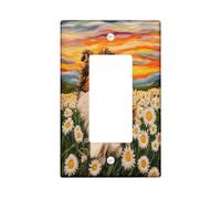 Fun Rough Collie Dog - Cubierta decorativa para interruptor, 1 banda, diseño de margaritas de primavera, escena Chien, placa frontal eléctrica para decoración de dormitorio y sala de estar