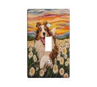 Fun Rough Collie Dog - Cubierta decorativa para interruptor, 1 banda, interruptor individual, diseño de margaritas de primavera, placa de pared Chien, placa frontal eléctrica para decoración de