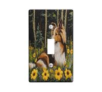 Fun Rough Collie Dog - Cubierta decorativa para interruptor, 1 banda, una sola palanca, escena del bosque primaveral, cubierta de placa de pared Chien, tamaño estándar, placa frontal eléctrica de