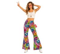 Fun Shack Disfraz Años 70 Mujer, Disfraz Hippie Halloween Mujer | Pantalón Acampanado Multicolor, Estilo Retro Disco Años 70, Para Poner, Perfecto para Halloween, Ideal para Disfrazarse