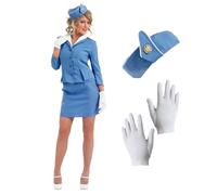 Fun Shack Disfraz Azafata Mujer Azul, Traje Aviador para Carnaval y Halloween, S