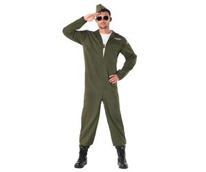 Fun Shack Disfraz de piloto de combate para hombre, traje de vuelo de aviador, disfraz de Halloween para adultos, traje de piloto de avión para fiestas, talla L