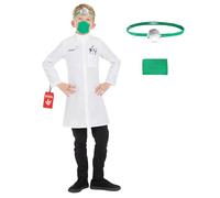 Fun Shack Disfraz Dentista Niño Blanco Bata Mascarilla Verde Accesorio Cabeza Médico Cirujano Hospital Talla S