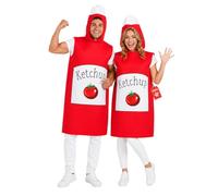 Fun Shack Disfraz Ketchup Adulto, Mono Comida Halloween Adulto | Mono Enterizo Rojo, Estampado de Etiqueta de Botella, Perfecto para Halloween, Siempre un Éxito
