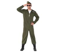 Fun Shack Disfraz Piloto Combate Aviador Hombre Adulto Mono Verde Militar Gorra Gafas Estilo Militar Carnaval Fiesta Talla XL